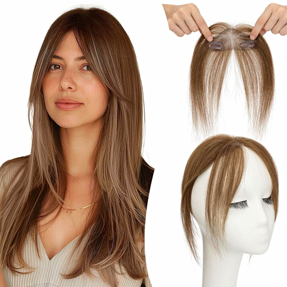 Clip-In Lace Closure Bangs Hairpiece Straight Synthetic Light Brown 11-20 in